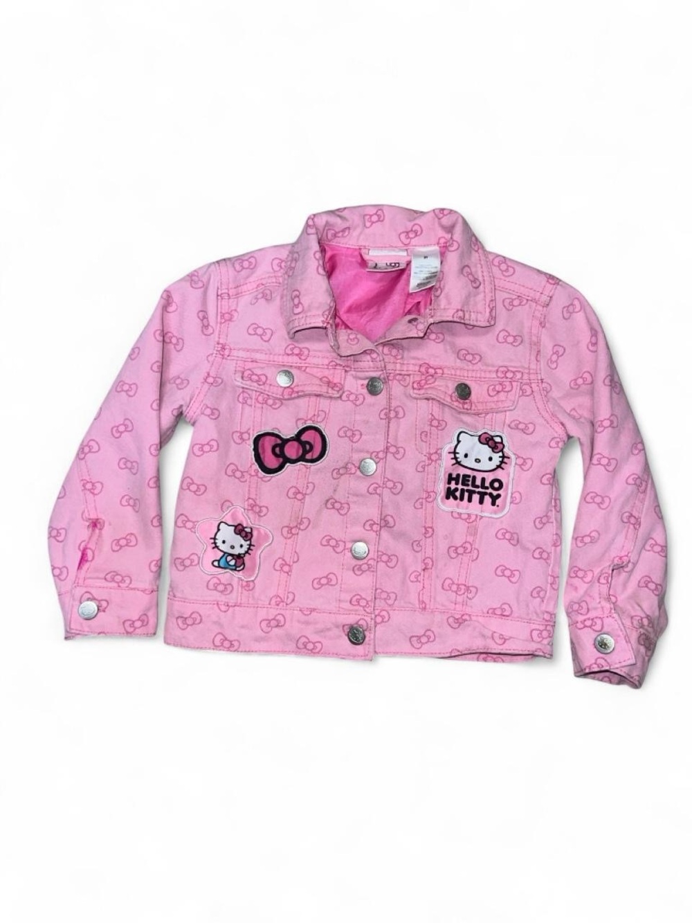 Hello Kitty Light Pink Girls' Jean Jacket with Patches